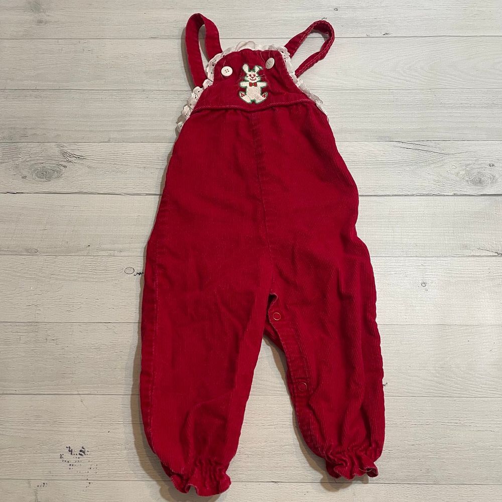 Vintage sears baby girl red bunny overalls infant